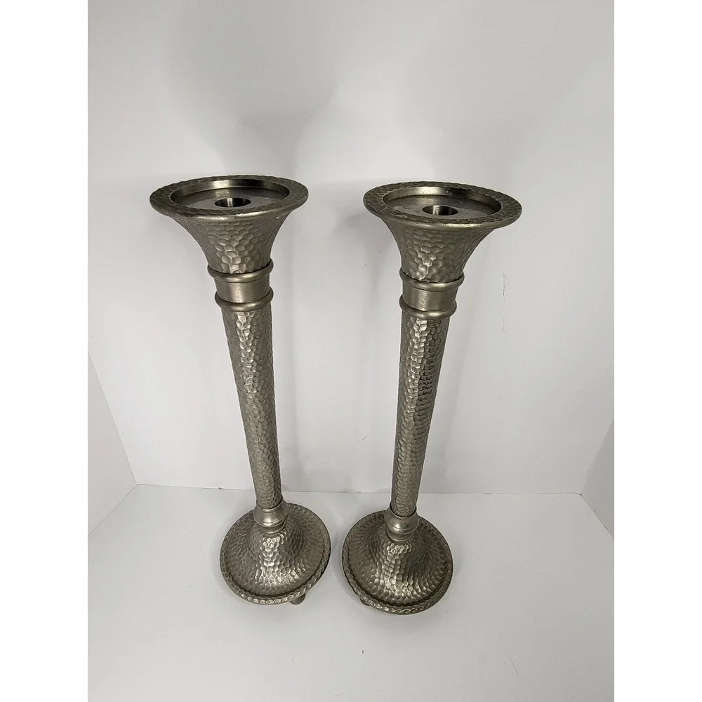 Southern Living at HOME Hammered Metal Candlestick Holders Set of 2 Silver 16.5